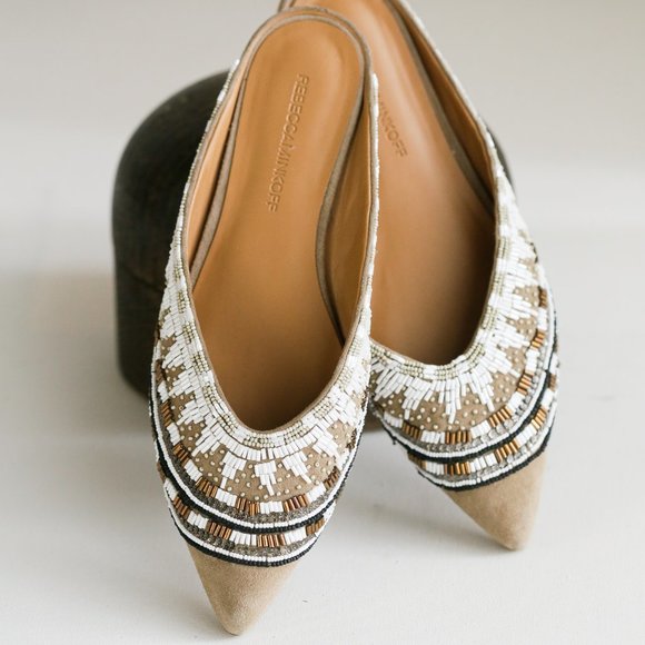 Rebecca Minkoff Shoes - Rebecca Minkoff Beige Beaded Boho Pointy Toe Slide